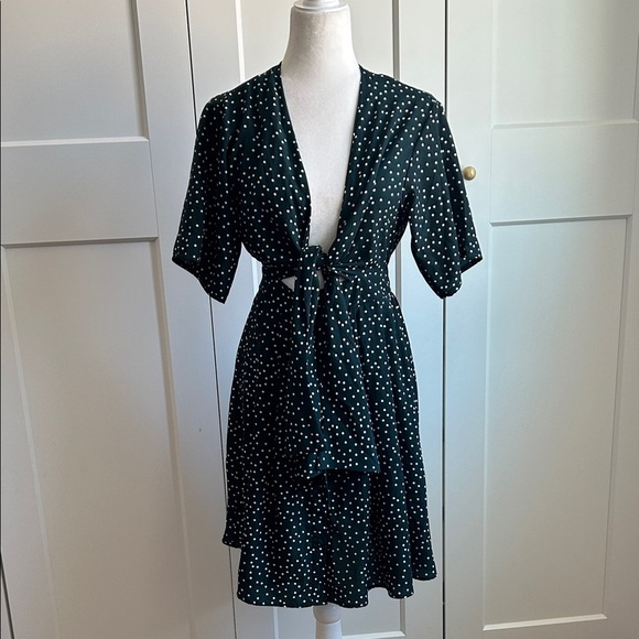 Hello Molly Dark Green Polka Dot Midi Dress | 4 - Picture 2 of 5
